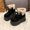 Fashion New Winter Chunky Casual Snow Shoes Woman 10CM High Platform Wedge Heels Warm Fur Sneakers Fashion Women Buckle Leather Shoes