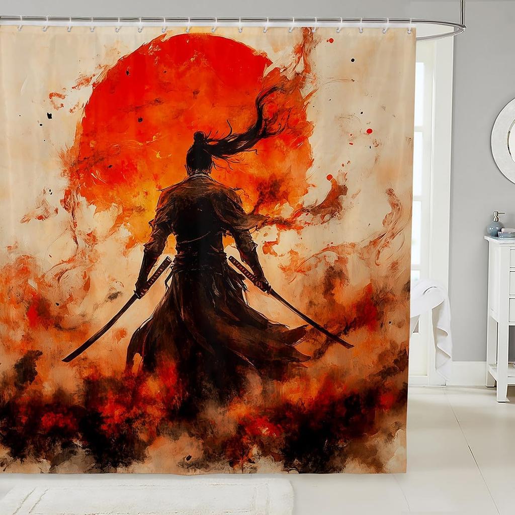 Boys Girls Japan Style Shower Curtain Japanese Geisha Bath Curtain Cherry Blossoms Bathroom Accessories Kids Teens