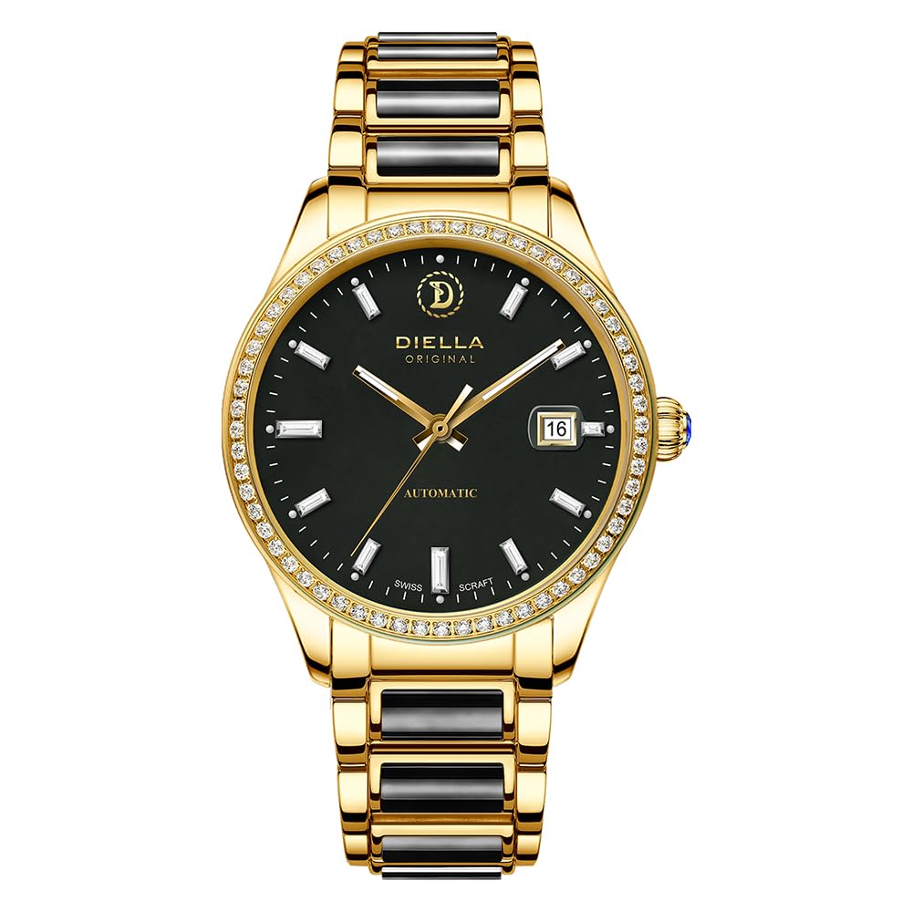 Diella Men's Mechanical Watch with Jadeite Cut, Unique Texture, Date Display, Luminous Hands and Markers, and 5 ATM Water Resistance (AD6097-QY-G)