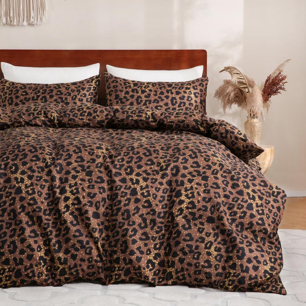 Gold Black Leopard Print Duvet Cover Twin Queen King African Safari Animal Cheetah Bedding Set Reversible Geometric Quilt Cover