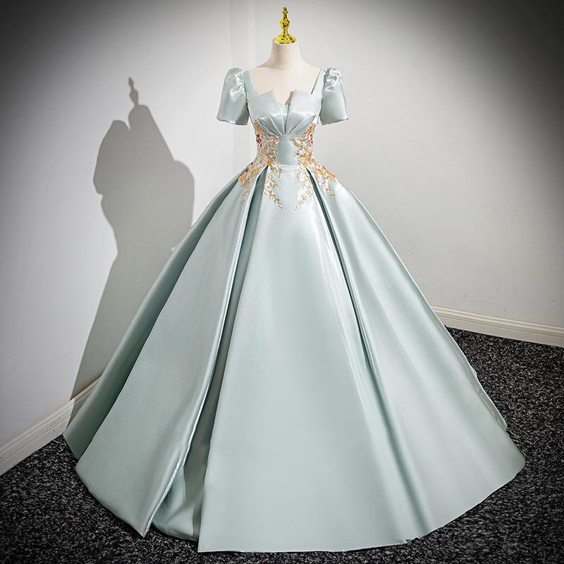 

Женское вечернее платье из французского сатина 2025 года для помолвок, тостов и мероприятий S светло-зеленый