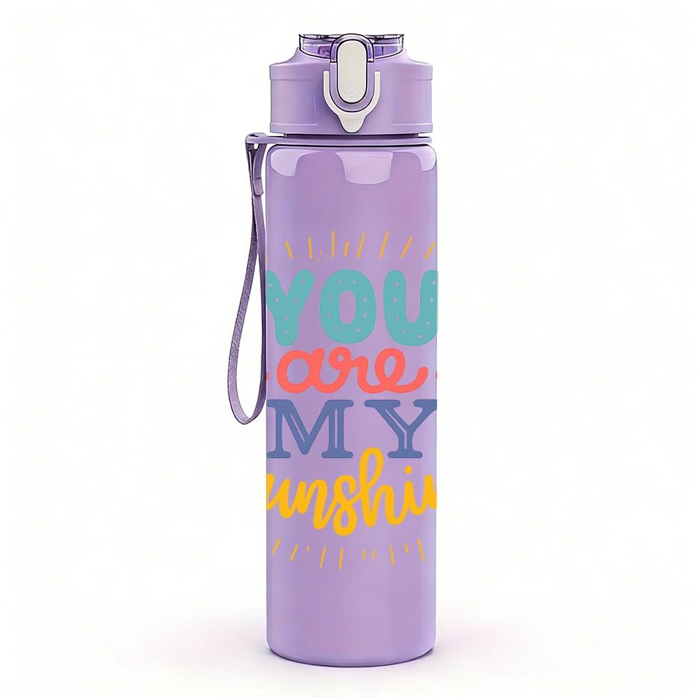 1PC You Are My Sunshine Color Text 750ml Color Plastic Sports Water Bottle Leakproof Flip Straw Lid Suitable for Sports Office Home Use
