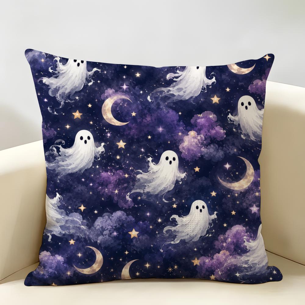 Ghosts Halloween Cushion Cover Natural Linen Organic Fabric Double-Sided Printing Breathable Perfect For Home Decor