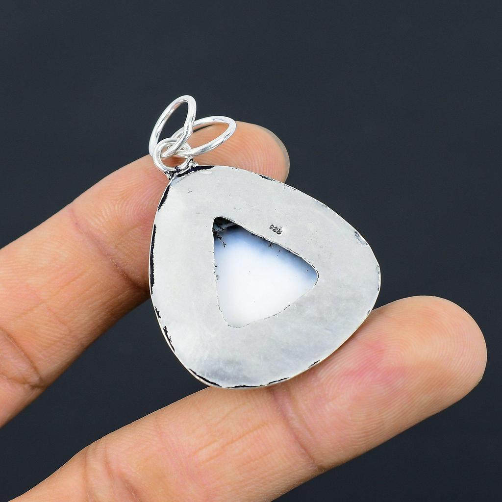 Daughters Day Sale Natural Dendrite Opal Sterling Silver Mother Birthday Pendant