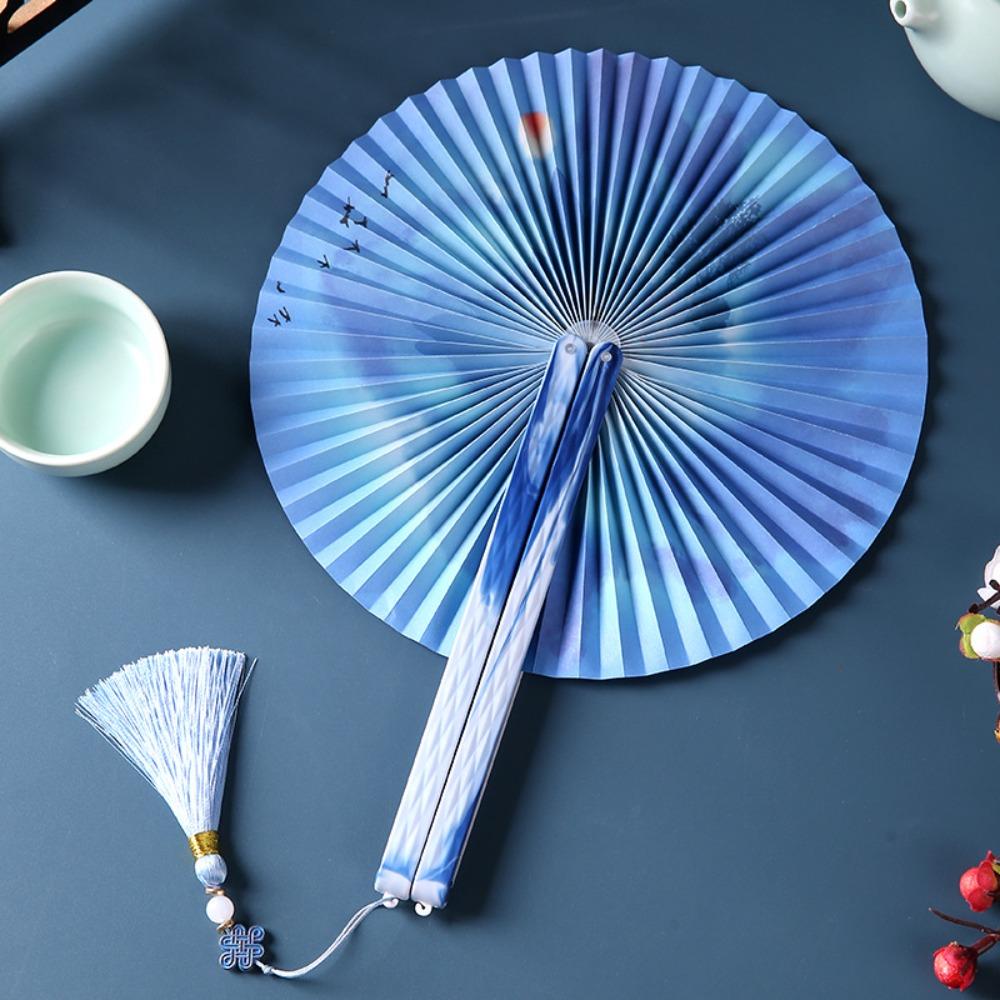 Colorful Folding Paper fan Paper Decorative Fans Portable Circular Fan Wedding Party