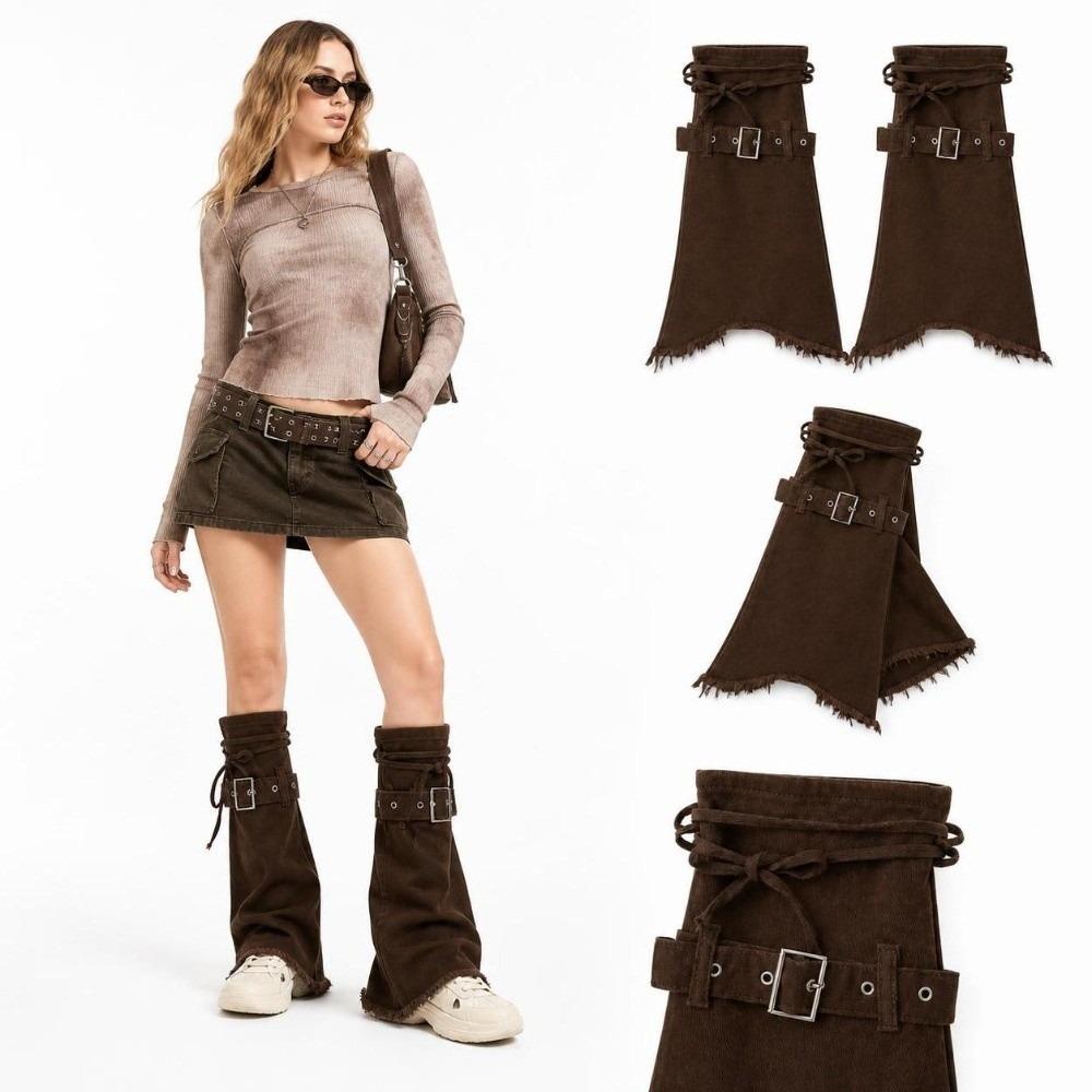 Polainas de Denim Deshilachadas Hebilla Ajustable Cubrebotas Puños de Bota Y2K Accesorios para Botas