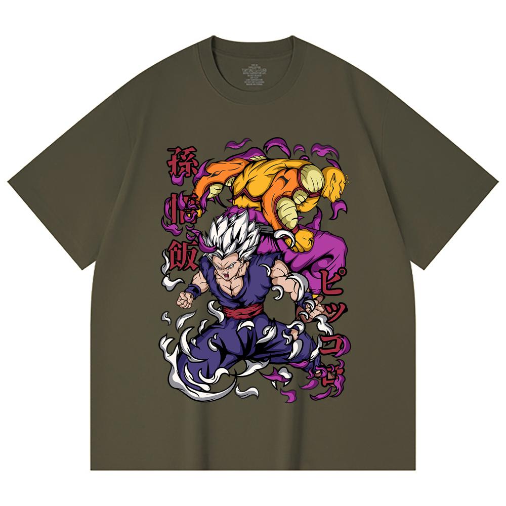 230 g/m² 100 % Baumwolle Dragon Ball V57 Gohan Piccolo Aufdruck Unisex Schweres Baumwoll-T-Shirt