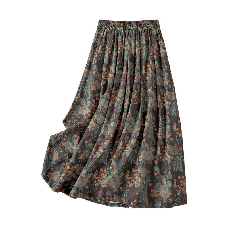 Floral Print A-Line Midi Skirt One Size