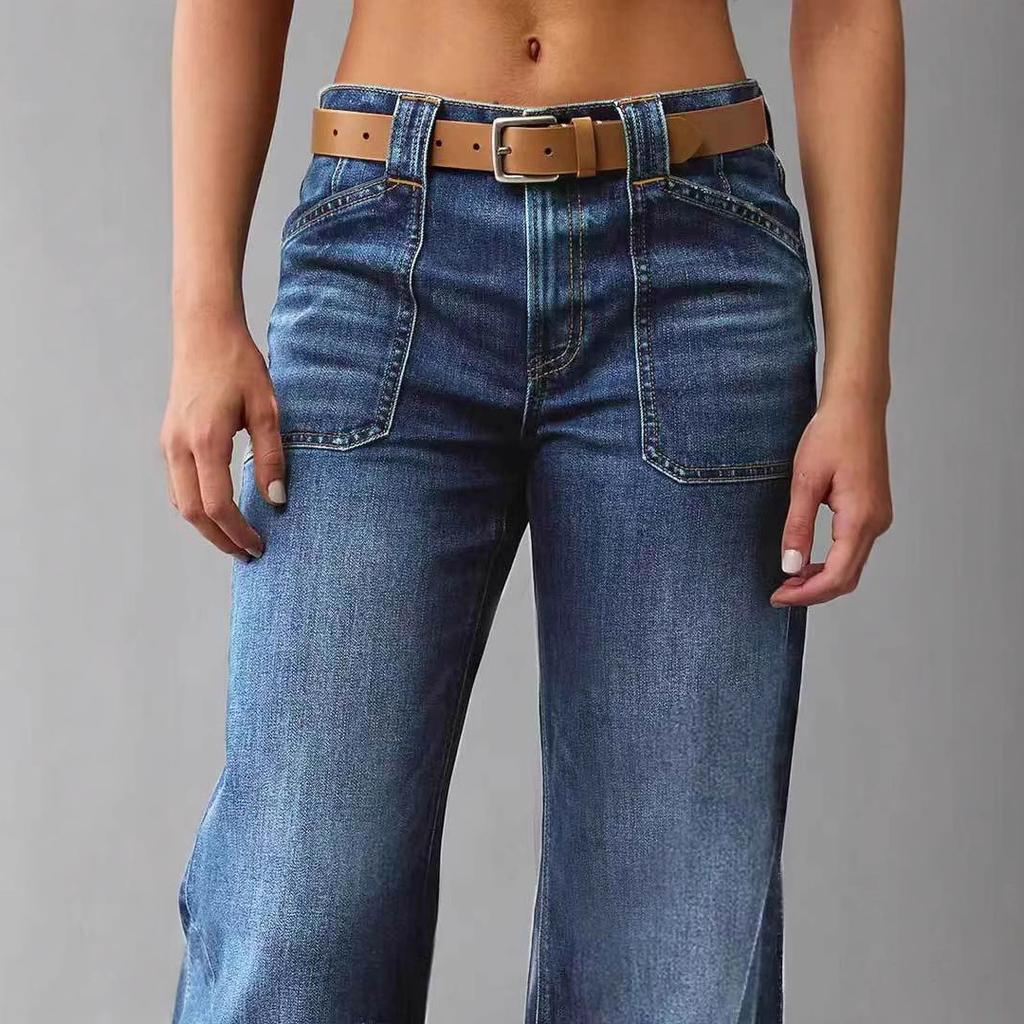 Spring and Autumn New Women's Retro High Waist Straight Loose Slimming Versatile Washed Jeans