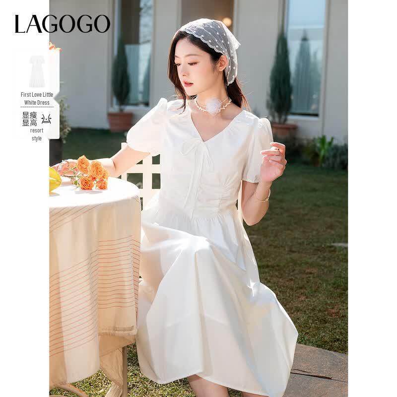 LAGOGO 2025 V-Neck Midi Dress L