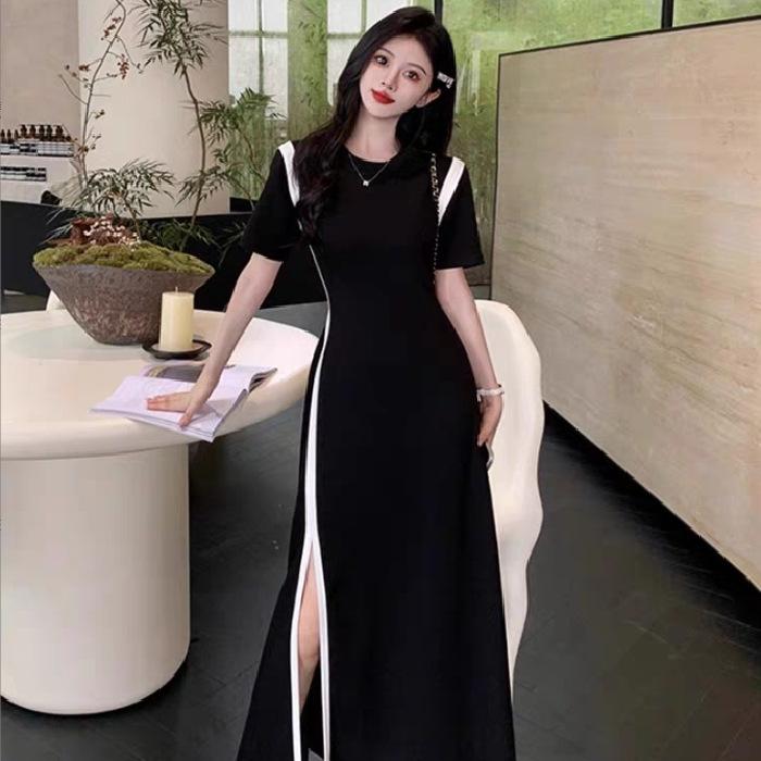 Large Size Design Long Skirt Summer Daily Commuting Temperament Women's New Splicing Split Waist Dress 7