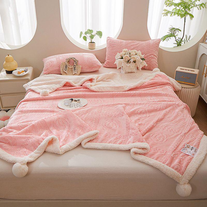 G5Z Coral Fleece Office Nap Blanket - Snow Rabbit Velvet Jacquard Shawl