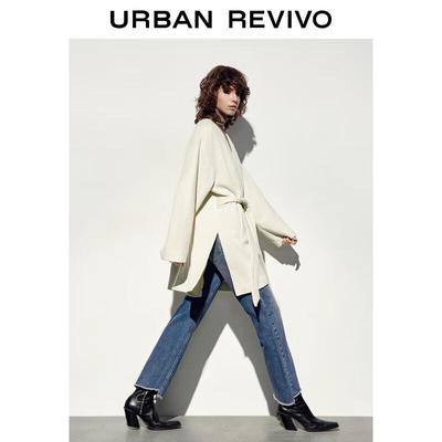 UR Women's 2024 Spring Relaxed V-Neck Waist Tie Loose Coat