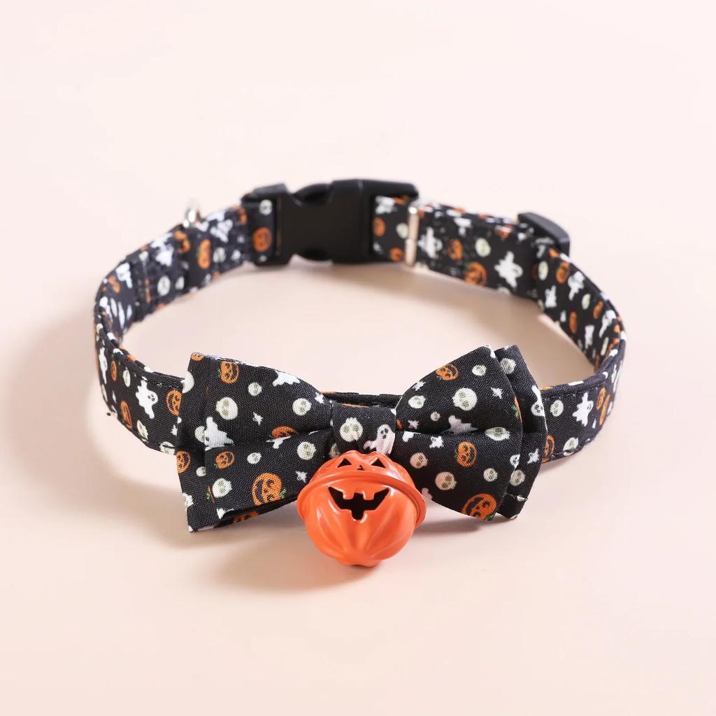 Cool Halloween Cat Collar With Bowknot Bell Puppy Kitten Necklace Adjustable Safety Buckle Chihuahua Bow Tie Pets Supplies