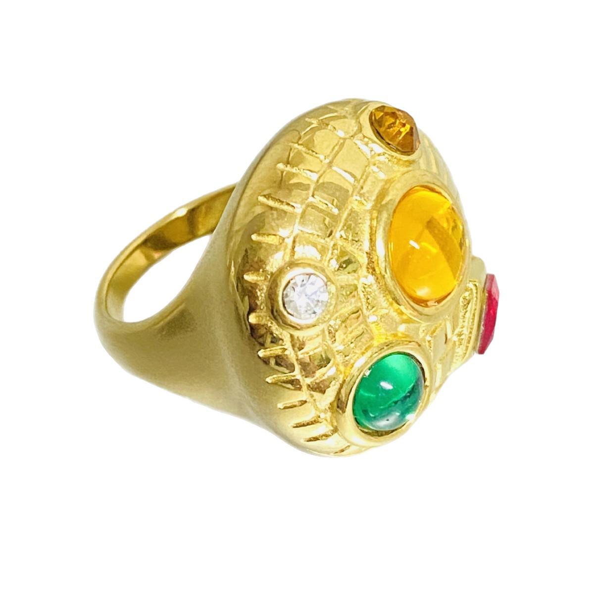 

Multicolored Gem Hip Hop Gold-Plated Titanium Steel Ring Size 10 золотий