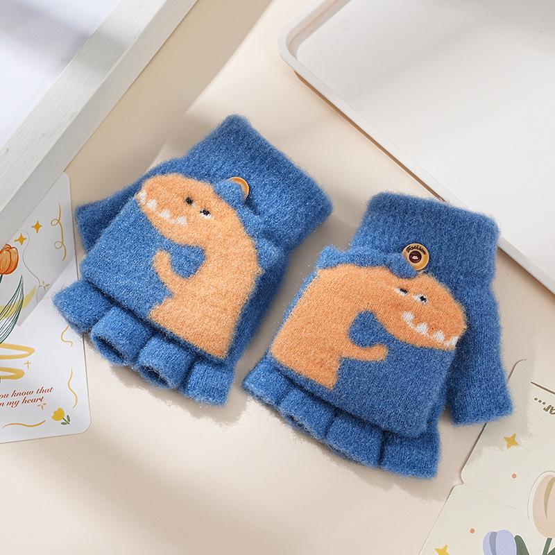 Cartoon Baby Chick Unisex Flip-Top Warm Gloves for Kids - Autumn/Winter