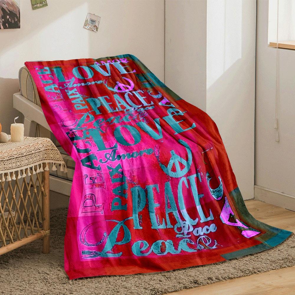 The Pattern Features Colorful "LOVE" and "PEACE" Text with Peace Symbols. for All Seasons Blanket Lunch Break Throw Gift