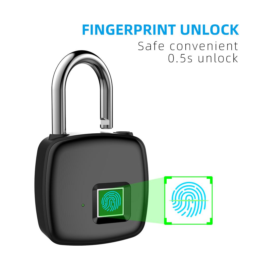 

P30 Fingerprint Padlock Smart Keyless One Touch Open Biometric Lock Portable USB Rechargeable Locker Lock For Bike Bookcase Luggage black#0