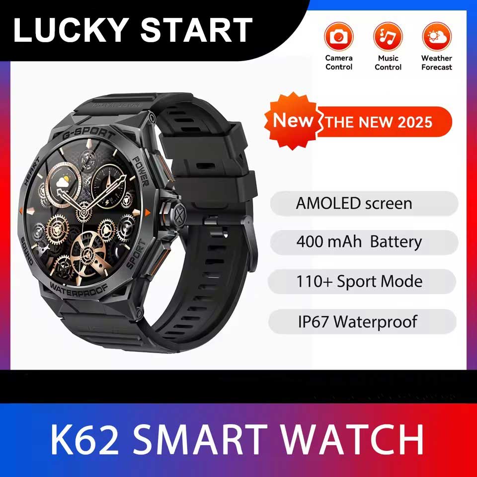 Relógio Inteligente Esportivo ao Ar Livre com Tela AMOLED de 1,43" Homens Mulheres K62 Smartwatches Relógios de Pulso Relógio de Pulso Eletrônico Pulseira Fitness