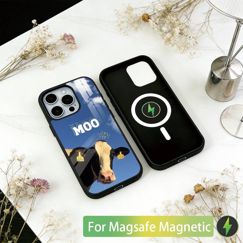 Funny Cute Cows Phone Case For iPhone17,16,15,14,13,12,11 Plus,Pro Magnetic with Magsafe Wireless Charging