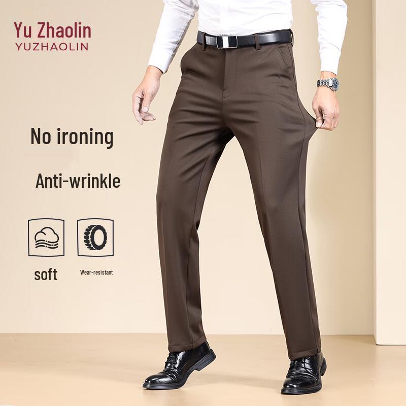 YUZHAOLIN Men s Straight-Leg Casual Business Trousers 35 кофейный