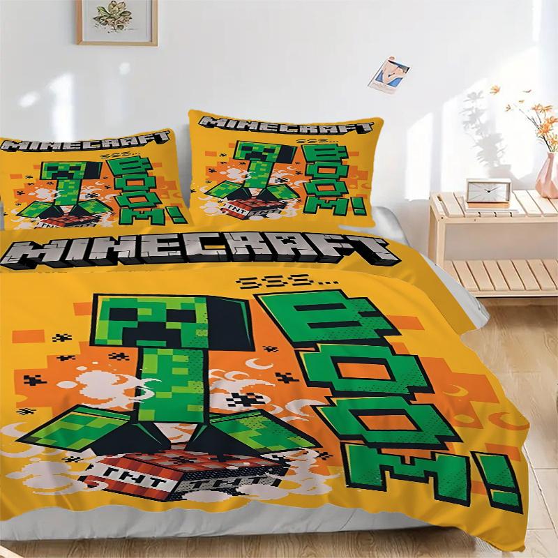 3pcs Minecraft TNT Pixelated Explosion Home Decor Bedding Set-Universal Three-Piece Suit for Bedroom, Guest Room, Living Room, Hotel-Perfect 135x200cm
