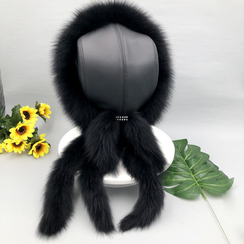 

Зимняя женская шапка из лисьего меха, пушистая советская женская уличная теплая шапка, снежные меховые шапки с 4 хвостами, из натуральной овчины, холодные шапки-ушанки 55-60cm
