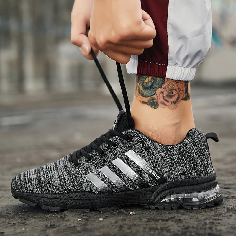 Men's Running Shoes, Low Top Fly Woven Mesh Fabric, Lightweight Air Cushion, Spring Casual Sports Shoes, Large Size