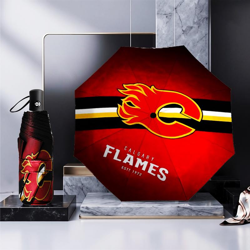 Flames Hockey Team Logo Umbrella Folding umbrella, automatic umbrella 8-Frame for Travel, camping Use Gift for Halloween Christmas