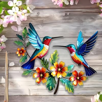 Hummingbird Bloom Metal Wall Art, Rustic Colorful Floral Bird Wall Hanging Decor for Living Room, Bedroom, Entryway, Garden, Patio