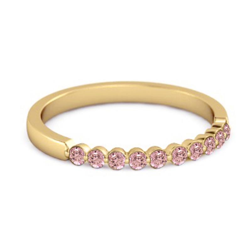 Pink CZ Half Eternity Design Band Women Wedding Ring  - 925 Sterling Silver Gold Vermeil