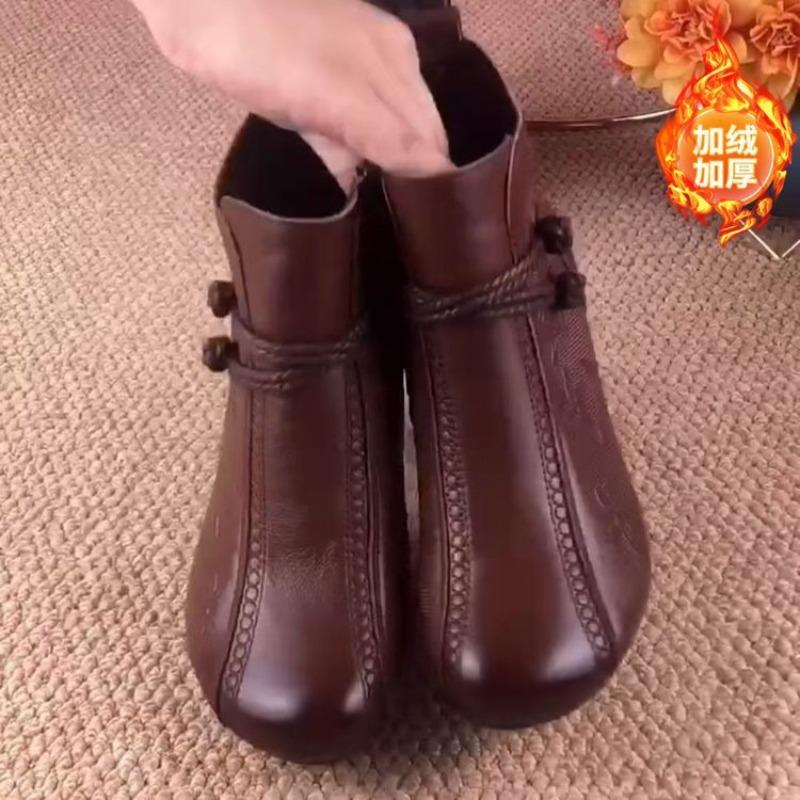 New Retro Martin Boots Autumn and Winter Single Boots Thick Heel Short Boots Women's Embossed Round Head Mother Cotton Boots