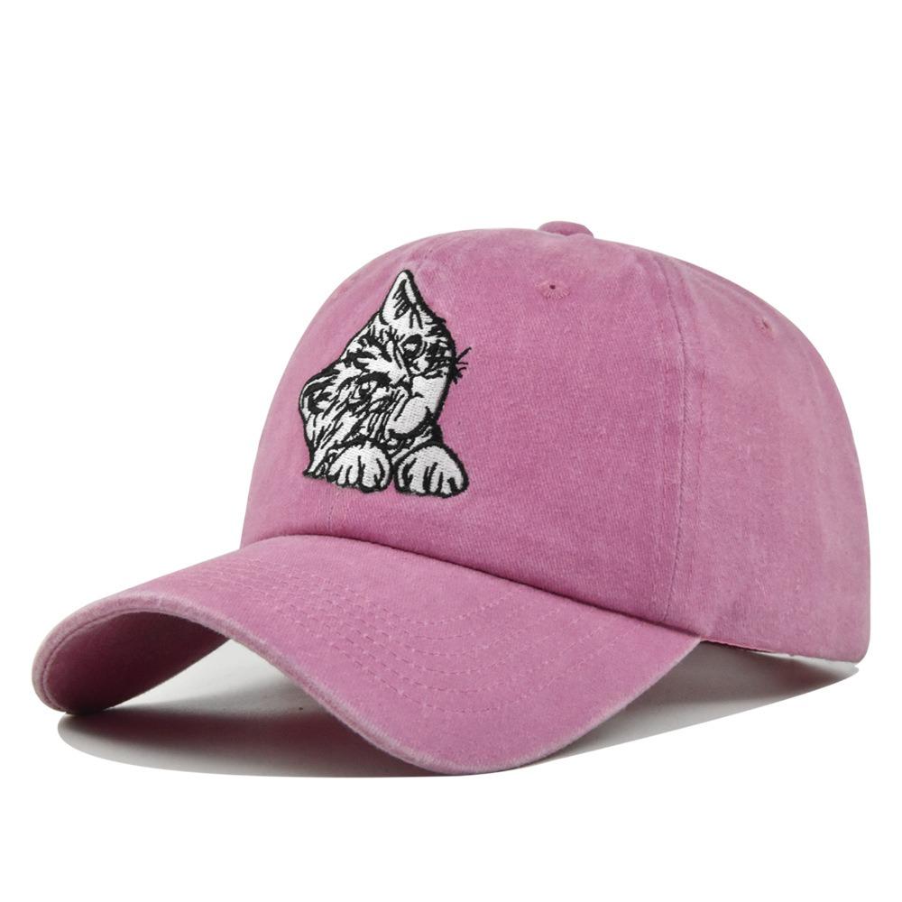 Vintage Cat Embroidery Baseball Cap - Distressed Adjustable Dad Hat For Women/Men Unisex Streetwear Cap