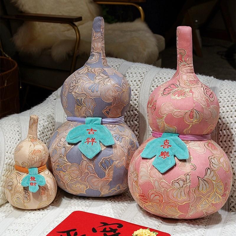 Cultural Feng Shui Gourd Plush With Gold Foil Embellishments For Home Decor