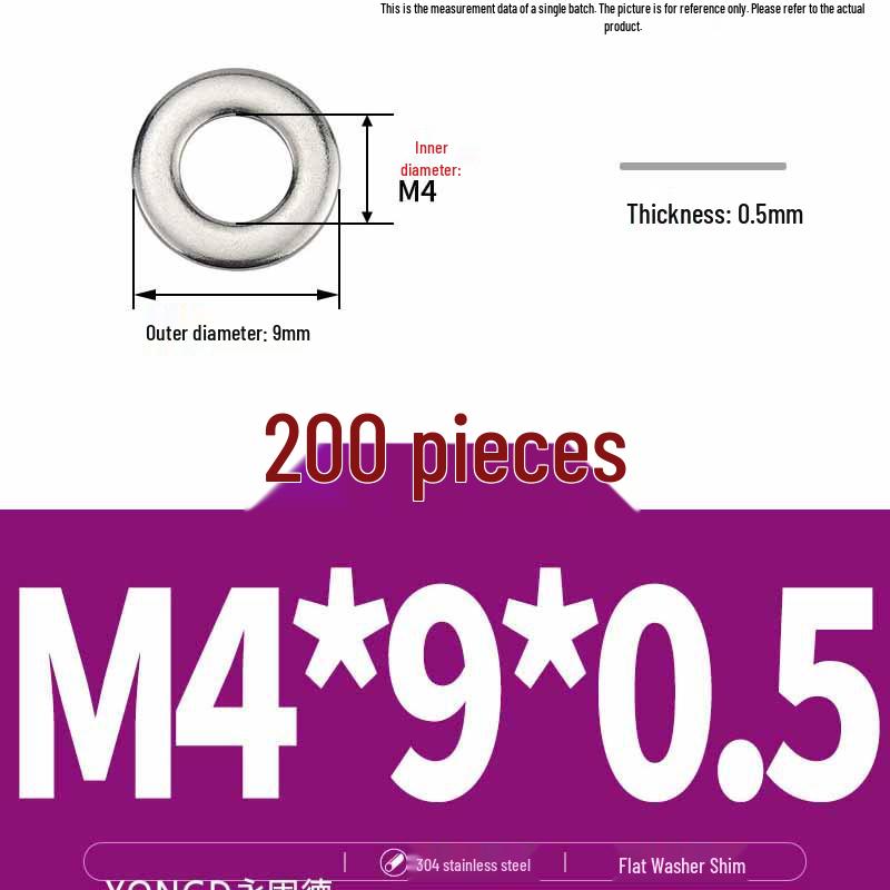 304 Stainless Steel Thickened Flat Washer / Ultra-thin Metal Gasket, Sizes M1.6-M10