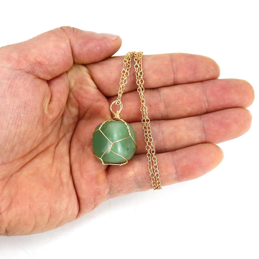 Handmade Gold Wire Winding Irregular Conformal Natural Stone Crystal Rough Stone Pendant Necklace N661