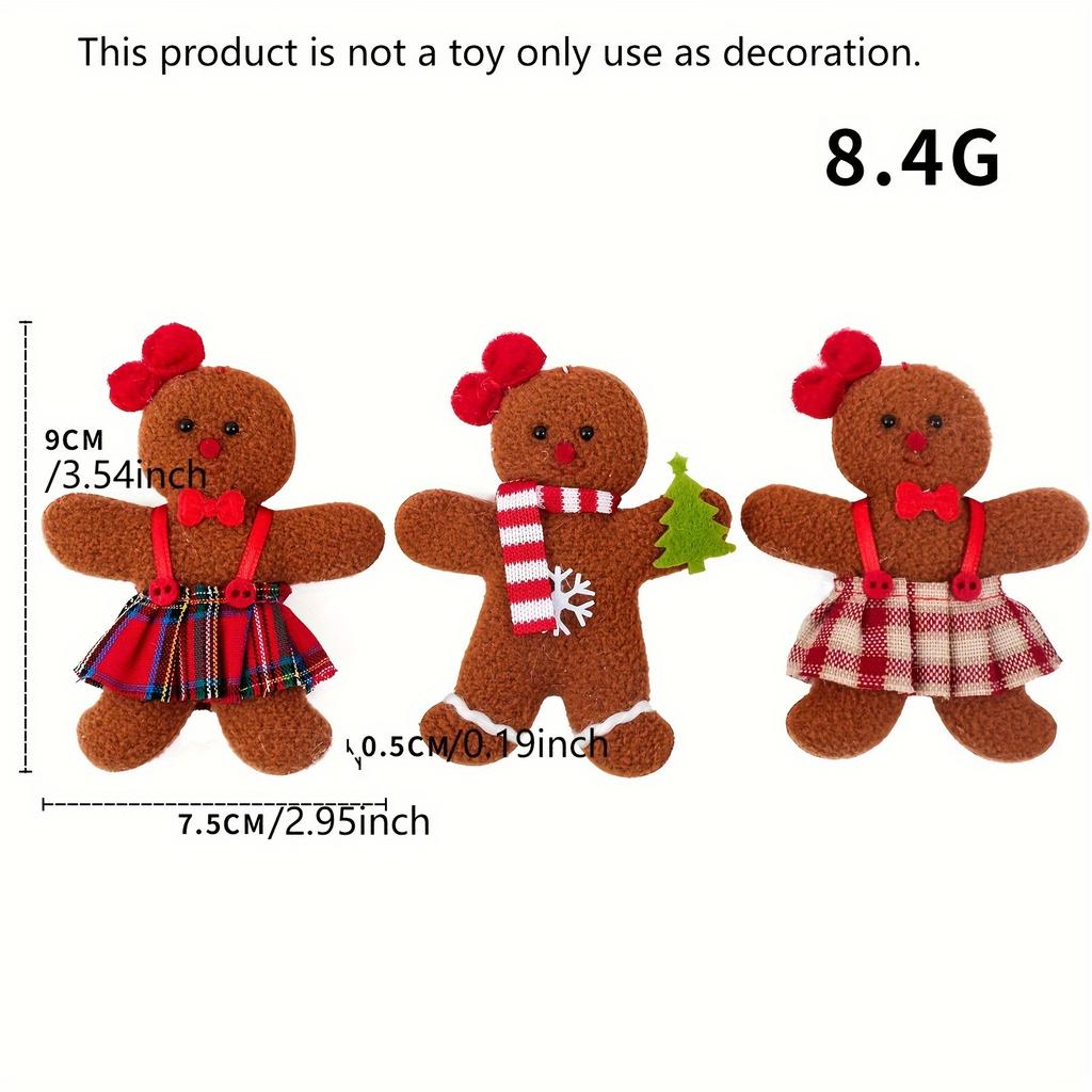 6pcs Gingerbread for Man Gnome Christmas Ornaments Traditional Polyester Hanging, Festive Holiday Decorations for Christmas,Christmas Tree Ornaments
