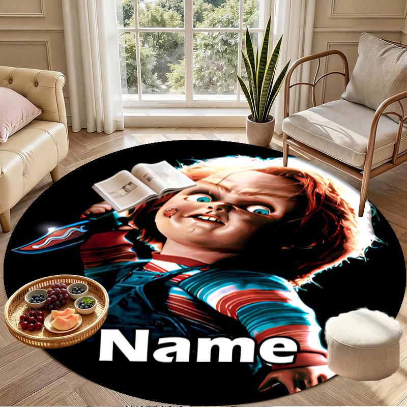 Custom Name Personalized Bride of Chucky Print Round Rug, Versatile Home Decor Carpet, for Playroom, Apartment, Balcony, Entryway, Hallway Gift