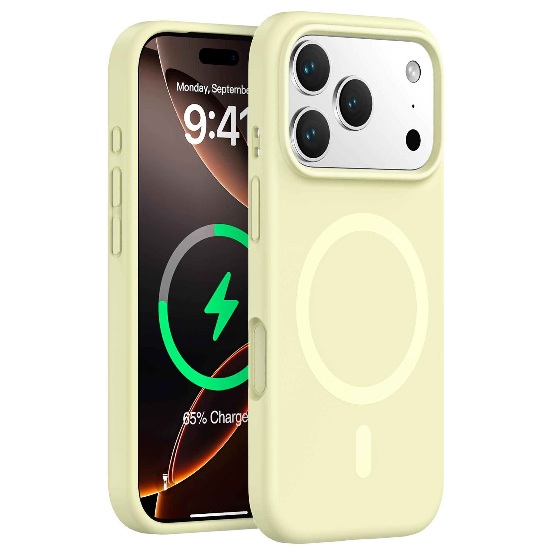 

For iPhone 17 Pro Max Case Compatible with MagSafe PC+Liquid Silicone Phone Cover Cream Yellow