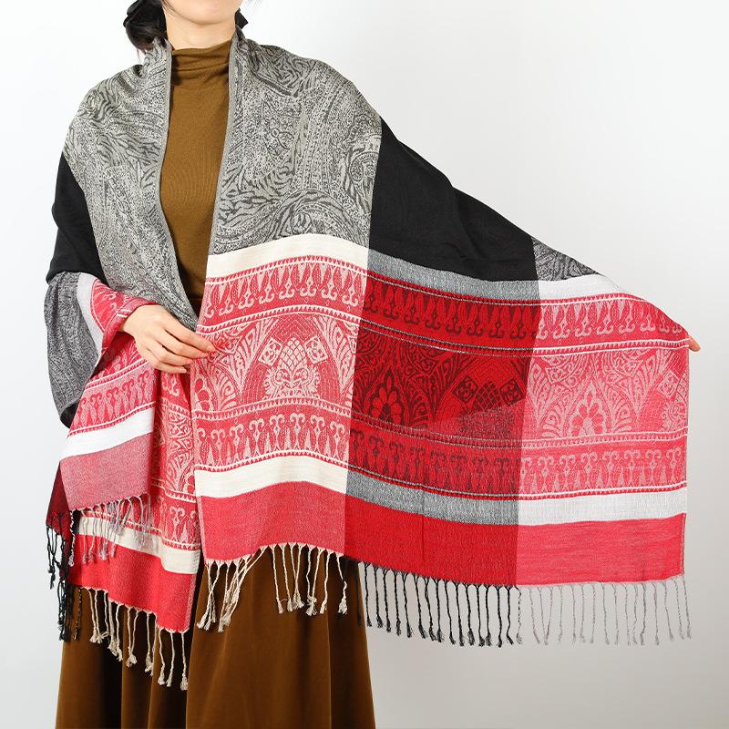 New shawl stripes contrasting colors autumn and winter fashion fringed women's scarf light luxury large size shawl