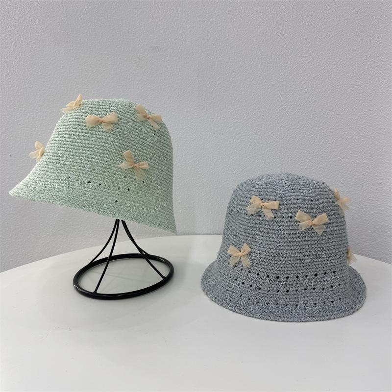 Style Hat Versatile Straw Woven Bow Hollow Womens Sunshade Hatscaps Fisherman
