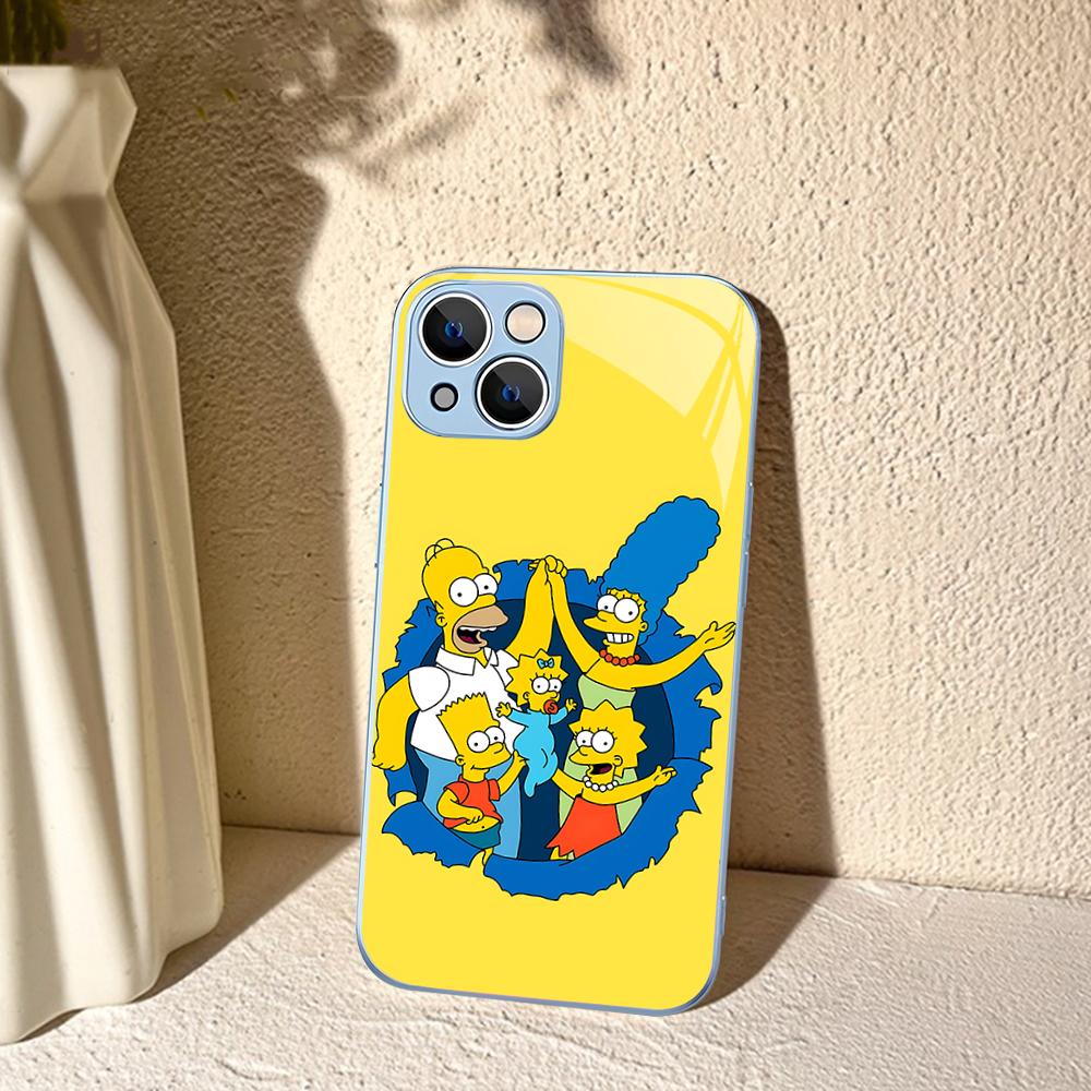Cartoon The S-Simp-sons Phone Case Tempered Glass For Iphone 14 13 12 11 Pro Mini XS MAX 14Plus X XS XR Cover