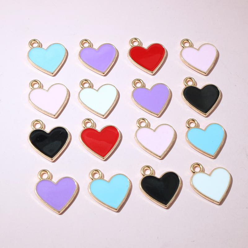 20pcs 13x11.5mm Enamel Small Cute Heart Charms Pendant DIY Jewelry Making Accessories Findings for Bracelet Earrings Keychains