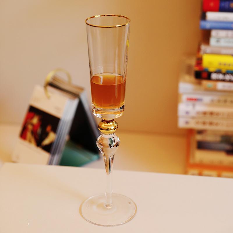 Handmade Crystal Wine Glass with Gold Rim & Beaded Design - Red Wine & Champagne Flute
