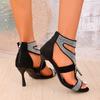 Fashion Summer New Sandals Women Fashion Round Head Open Toe Sequin Hollowed Back Zipper Anti-slip Wear-resistant High Heels