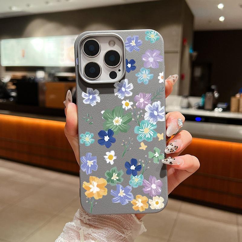 Flower Painting Pattern Matte Slim Phone Cover For iPhone 16 Pro Max 15 Plus 14 Pro 13 12 11 XS XR 8 7 Lens Protection Shockproof TPU Soft Case