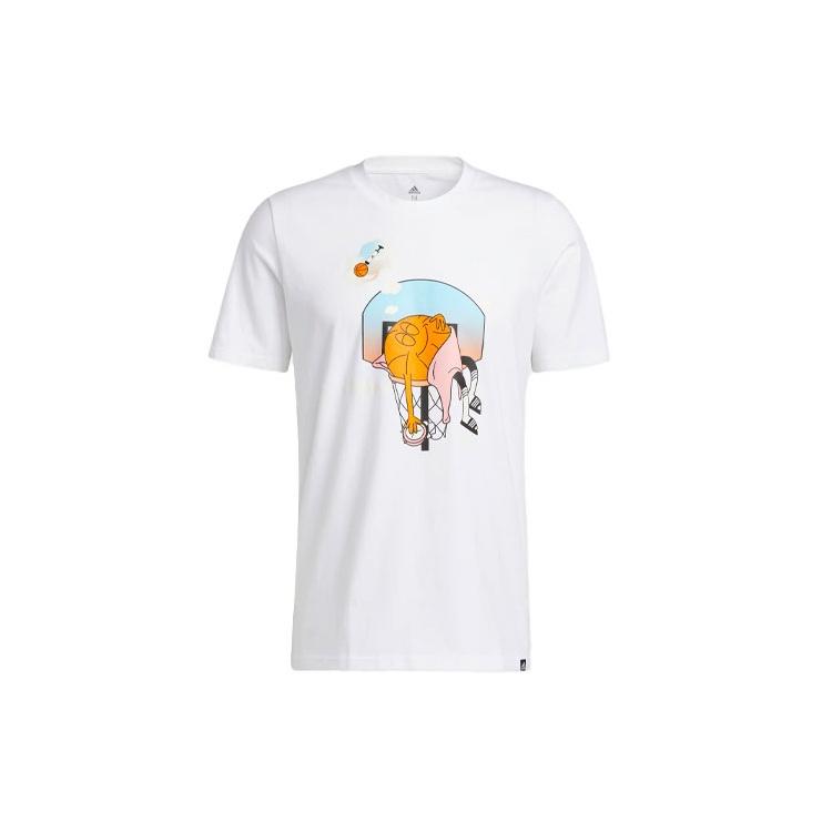 Men s adidas Cartoon Printing Basketball Sports Short Sleeve White T-Shirt HS4329 M