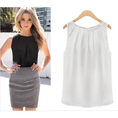 Sexy Fold Sleeveless Chiffon Blouses Casual Tops Women T- Shirt