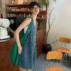 Sleeveless Strap Dress Women Summer Single-Breasted Pockets Denim Dresses Woman Korean Style Loose A Line Mini Dress