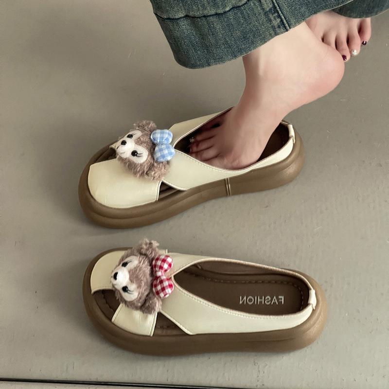 Cartoon Bag Head Flip-flops Women's Summer Fashion Versatile Outer Wear Internet Celebrity Temperament Thick-bottomed Shirley Mei Flat-bottomed C